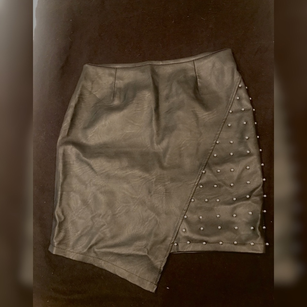 Asymmetrical Studded Boohoo Faux Leather Skirt